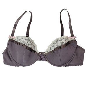 Victoria's Secret Very Sexy Bra Taupe 36B Pink Bow Underwire Adj Padding Plunge